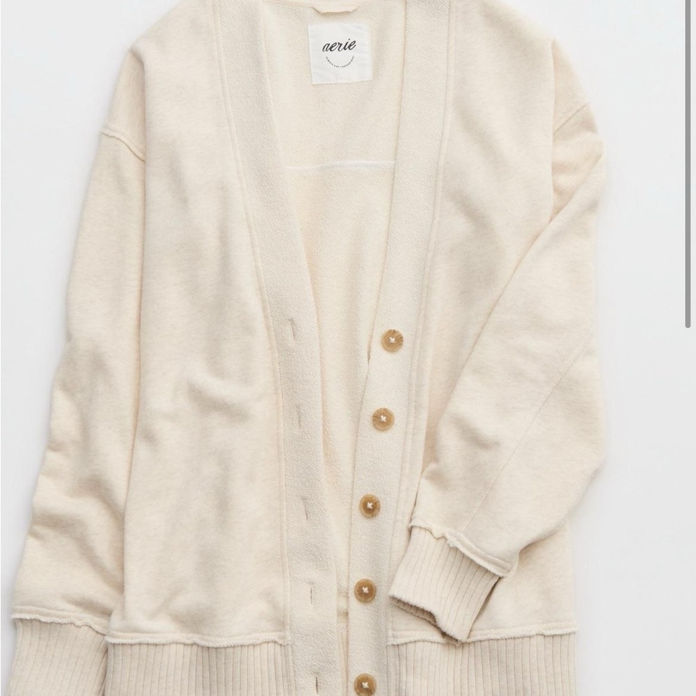 Aerie Off-White Button-Up Cardigan